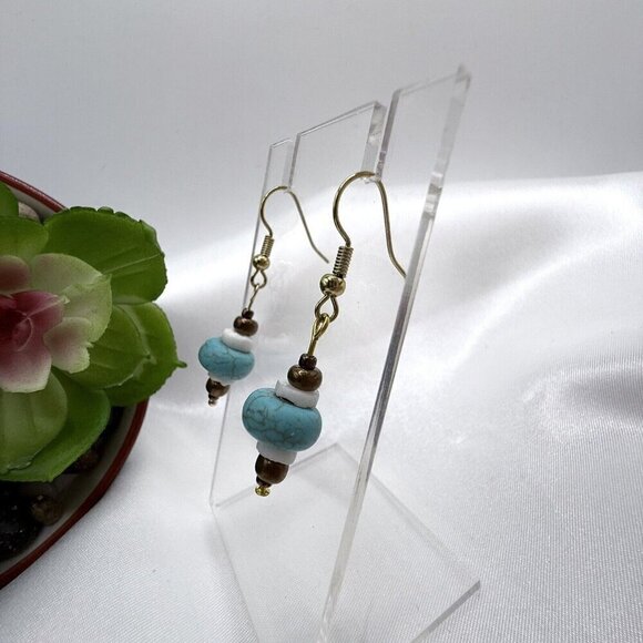 Reimagined Blue Howlite Shell Copper Dangle Earrings - Picture 6 of 6